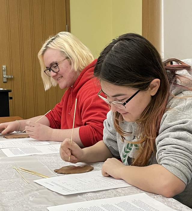 Students enjoying Linear B workshop